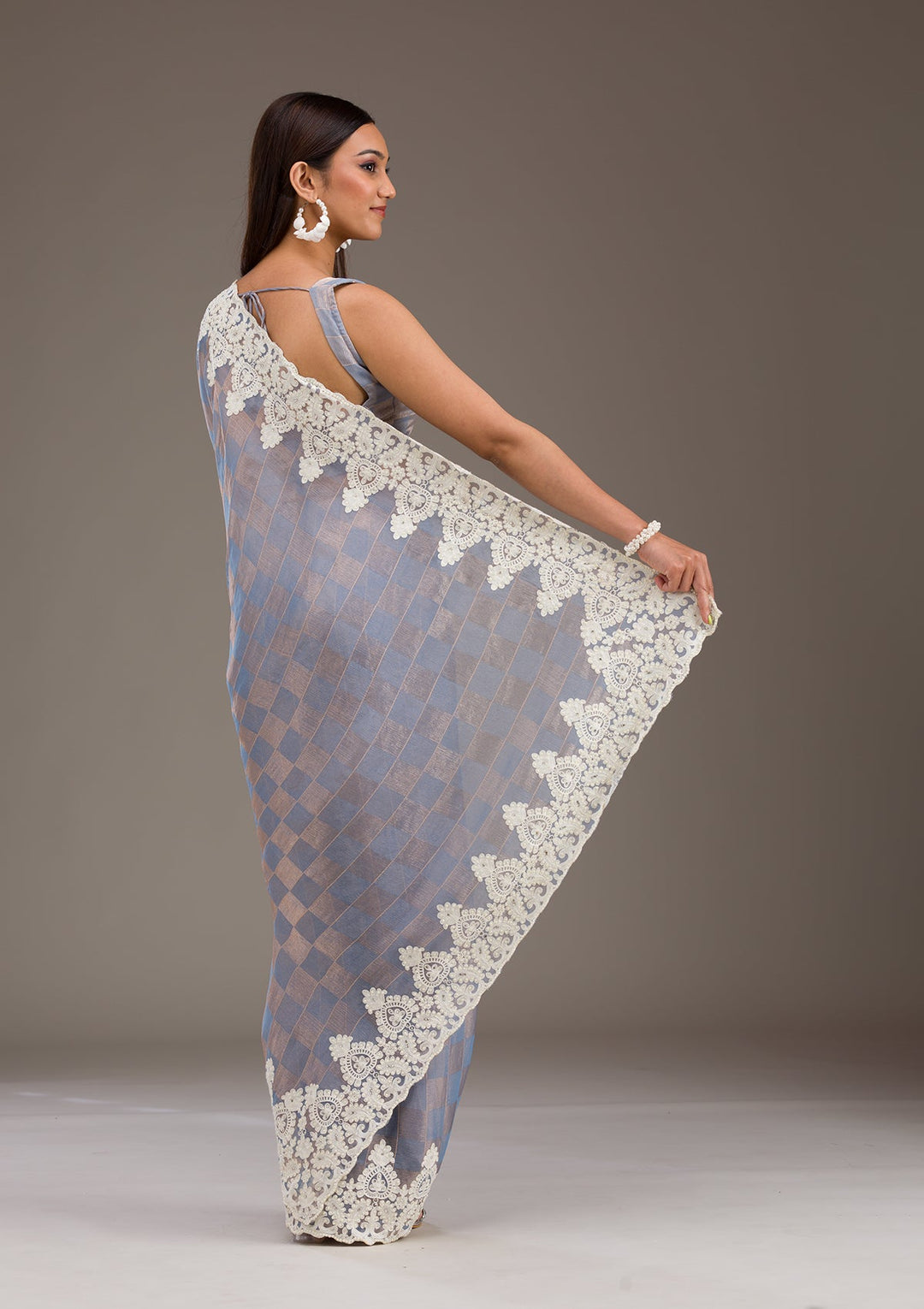 Grey Pearlwork Tissue Saree