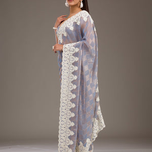 Grey Pearlwork Tissue Saree