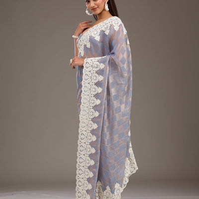 Grey Pearlwork Tissue Saree