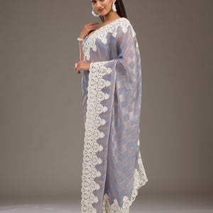Grey Pearlwork Tissue Saree