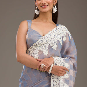 Grey Pearlwork Tissue Saree