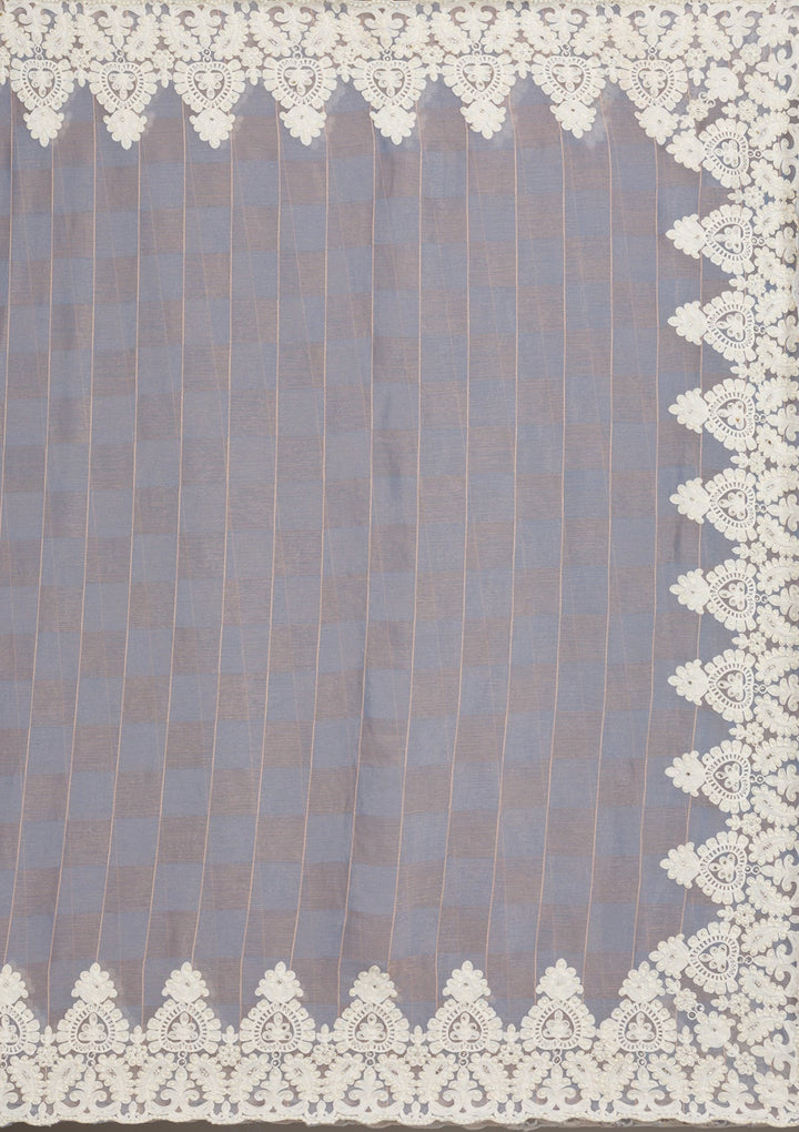 Grey Pearlwork Tissue Saree