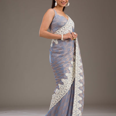 Grey Pearlwork Tissue Saree