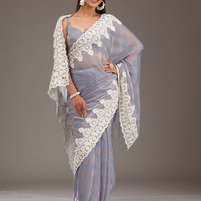 Grey Pearlwork Tissue Saree