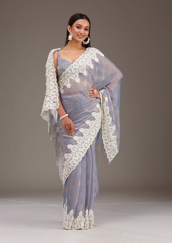 Grey Pearlwork Tissue Saree