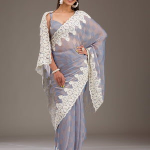 Grey Pearlwork Tissue Saree