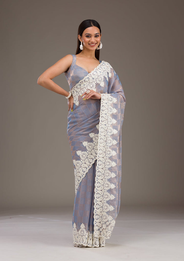 Grey Pearlwork Tissue Saree