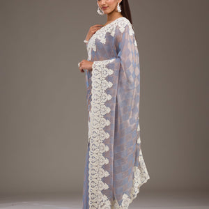 Grey Pearlwork Tissue Saree