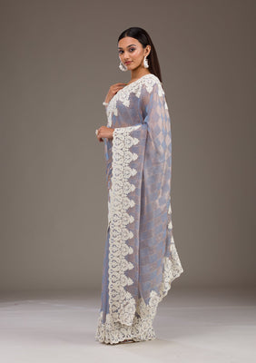 Grey Pearlwork Tissue Saree