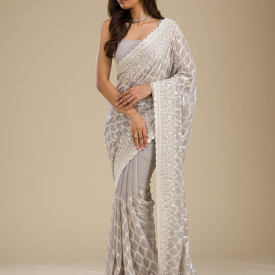 Grey Sequins Georgette Saree