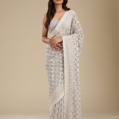 Grey Sequins Georgette Saree