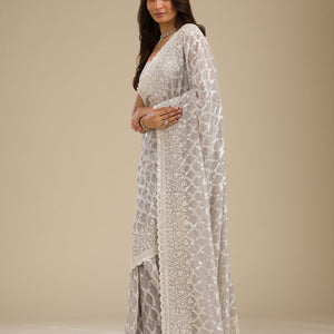 Grey Sequins Georgette Saree