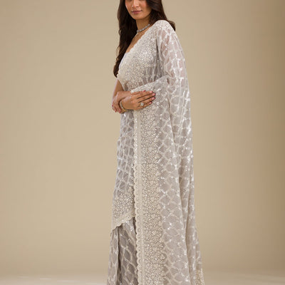 Grey Sequins Georgette Saree