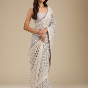 Grey Sequins Georgette Saree