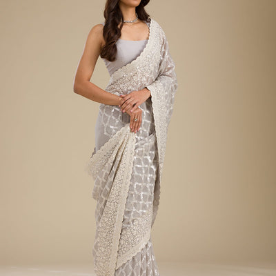 Grey Sequins Georgette Saree