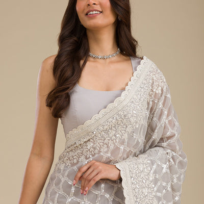 Grey Sequins Georgette Saree