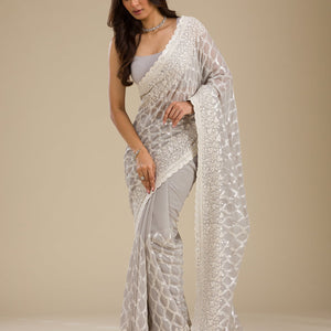 Grey Sequins Georgette Saree