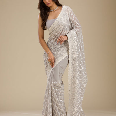 Grey Sequins Georgette Saree