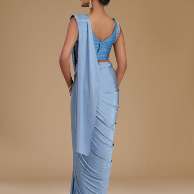 Grey Sequins Satin Readymade Saree