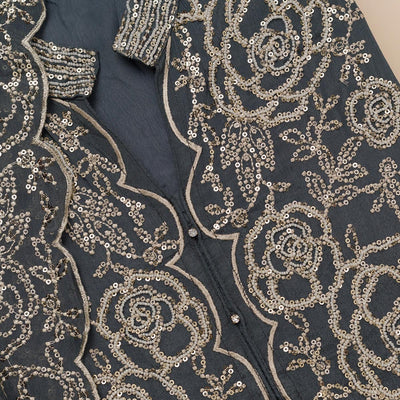Grey Sequins Semi Crepe Unstitched Salwar Suit
