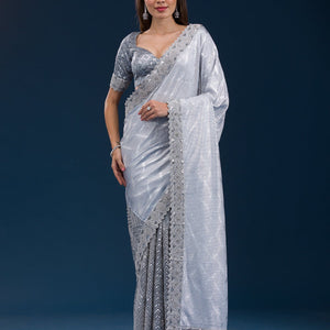 Grey Stonework Semi Crepe Saree