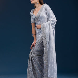 Grey Stonework Semi Crepe Saree