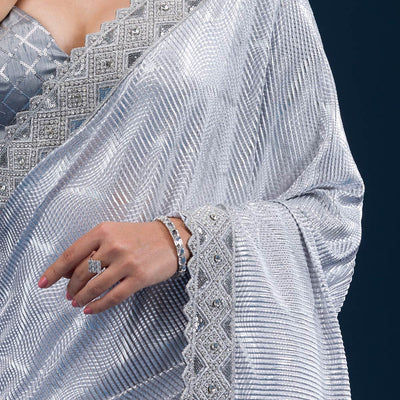 Grey Stonework Semi Crepe Saree