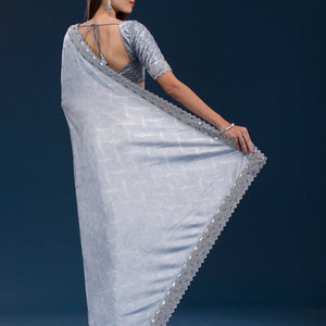 Grey Stonework Semi Crepe Saree