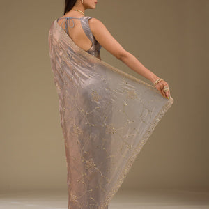 Grey Stonework Tissue Saree
