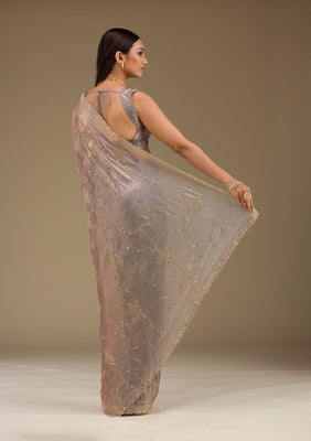 Grey Stonework Tissue Saree