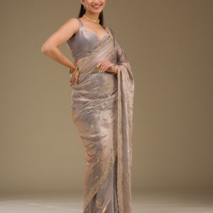 Grey Stonework Tissue Saree