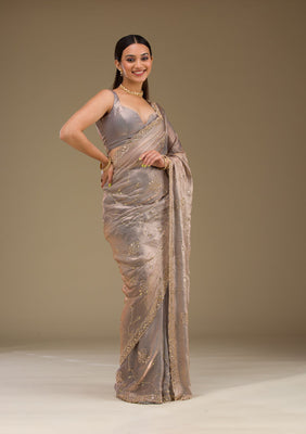 Grey Stonework Tissue Saree