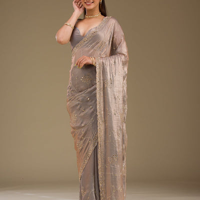 Grey Stonework Tissue Saree
