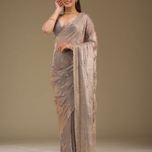 Grey Stonework Tissue Saree