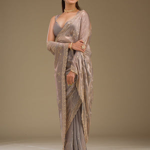 Grey Stonework Tissue Saree
