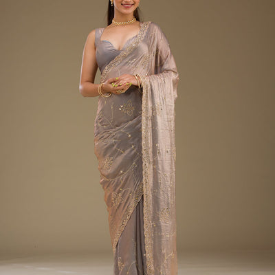 Grey Stonework Tissue Saree