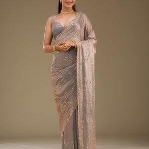 Grey Stonework Tissue Saree