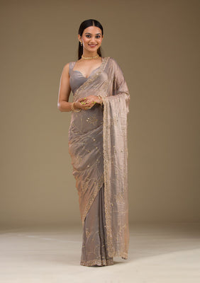 Grey Stonework Tissue Saree