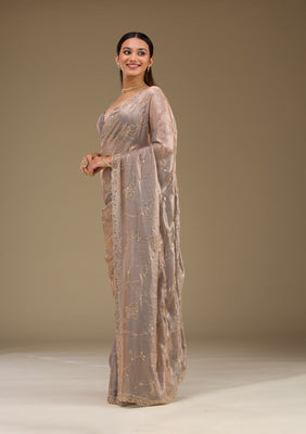 Grey Stonework Tissue Saree