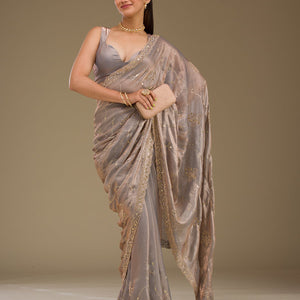 Grey Stonework Tissue Saree