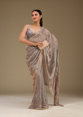 Grey Stonework Tissue Saree