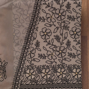 Grey Threadwork Georgette Unstitched Salwar Suit