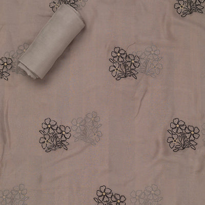 Grey Threadwork Georgette Unstitched Salwar Suit