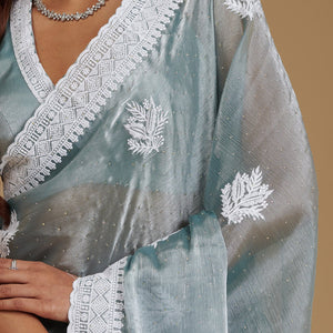 Grey Threadwork Satin Saree