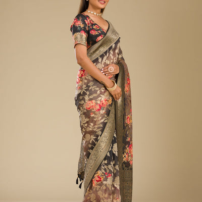 Grey Zariwork Georgette Saree