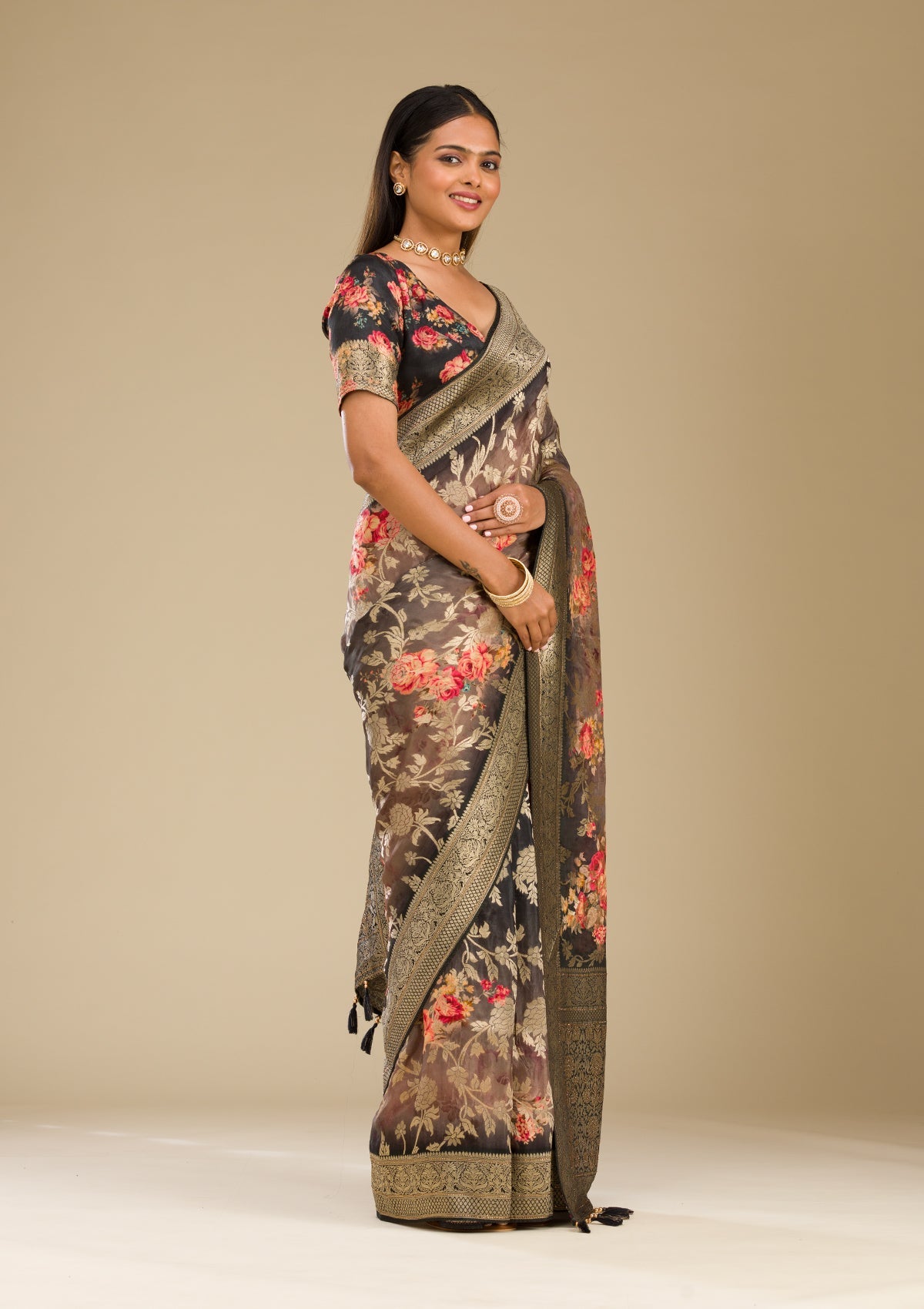 Grey Zariwork Georgette Saree