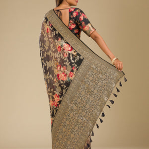 Grey Zariwork Georgette Saree