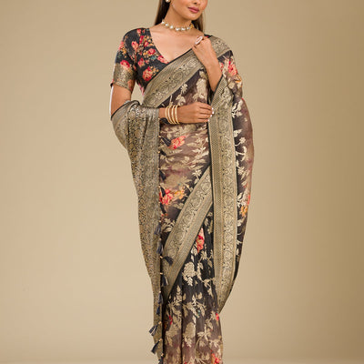 Grey Zariwork Georgette Saree