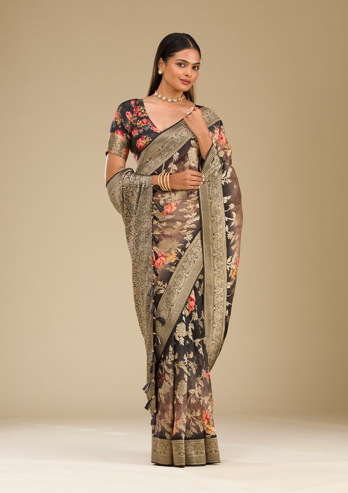 Grey Zariwork Georgette Saree