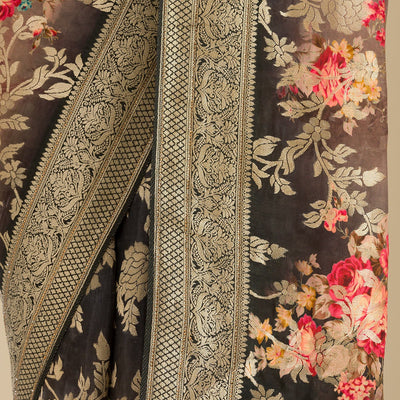 Grey Zariwork Georgette Saree